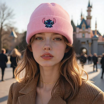 Stitch Knit Hat Cartoon Embroidered Benie Cap Cute Unisex Warm Stretchy Hats Christmas Gift for Adult Kids Outdoor Thermal Caps