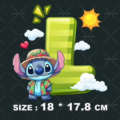 Cartoon Stitch Patches for Clothes Heat Transfer Patch On Clothing Stickers DIY T-Shirt Hoodies Accessory A-Z 26 English Letters