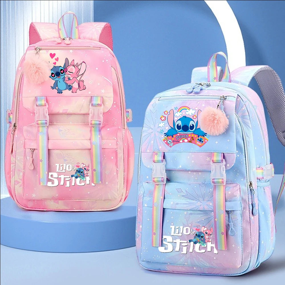 Stitch Large Capacity Backpack Casual Nylon Cute Daypack Cartoon Anime Schoolbag Girl Travel Commute Knapsack Mochila