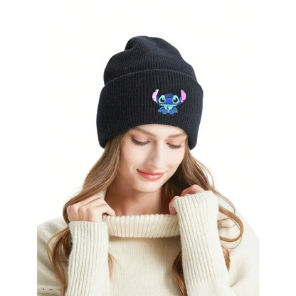 Stitch Knit Hat Cartoon Embroidered Benie Cap Cute Unisex Warm Stretchy Hats Christmas Gift for Adult Kids Outdoor Thermal Caps