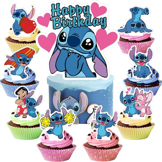 25pcs Stitch Cake Topper,Cupcake Toppers, Stitch Birthday Decorations,Stitch Theme Party Supplies