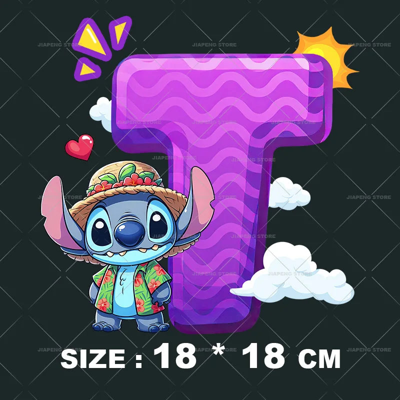Cartoon Stitch Patches for Clothes Heat Transfer Patch On Clothing Stickers DIY T-Shirt Hoodies Accessory A-Z 26 English Letters