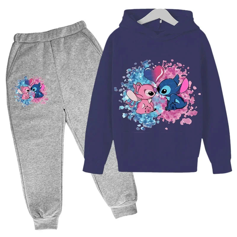 Stitch Man Spring and Autumn Boys and Girls Fashion Casual Sports Hoodies and Pants Set