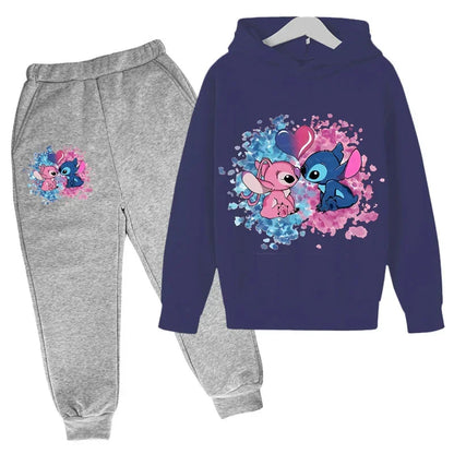 Stitch Man Spring and Autumn Boys and Girls Fashion Casual Sports Hoodies and Pants Set