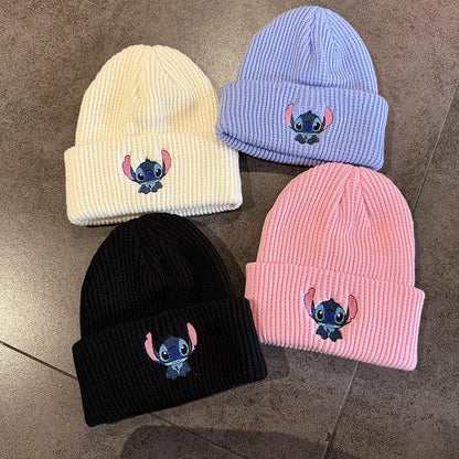 Stitch Knit Hat Cartoon Embroidered Benie Cap Cute Unisex Warm Stretchy Hats Christmas Gift for Adult Kids Outdoor Thermal Caps
