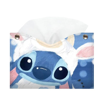 Stitch Tissue Boxes Waterproof Leather Napkin Holder Portable Foldable Car Tissue Box Bathroom Kitchen Tissue Storage Box