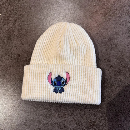 Stitch Knit Hat Cartoon Embroidered Benie Cap Cute Unisex Warm Stretchy Hats Christmas Gift for Adult Kids Outdoor Thermal Caps