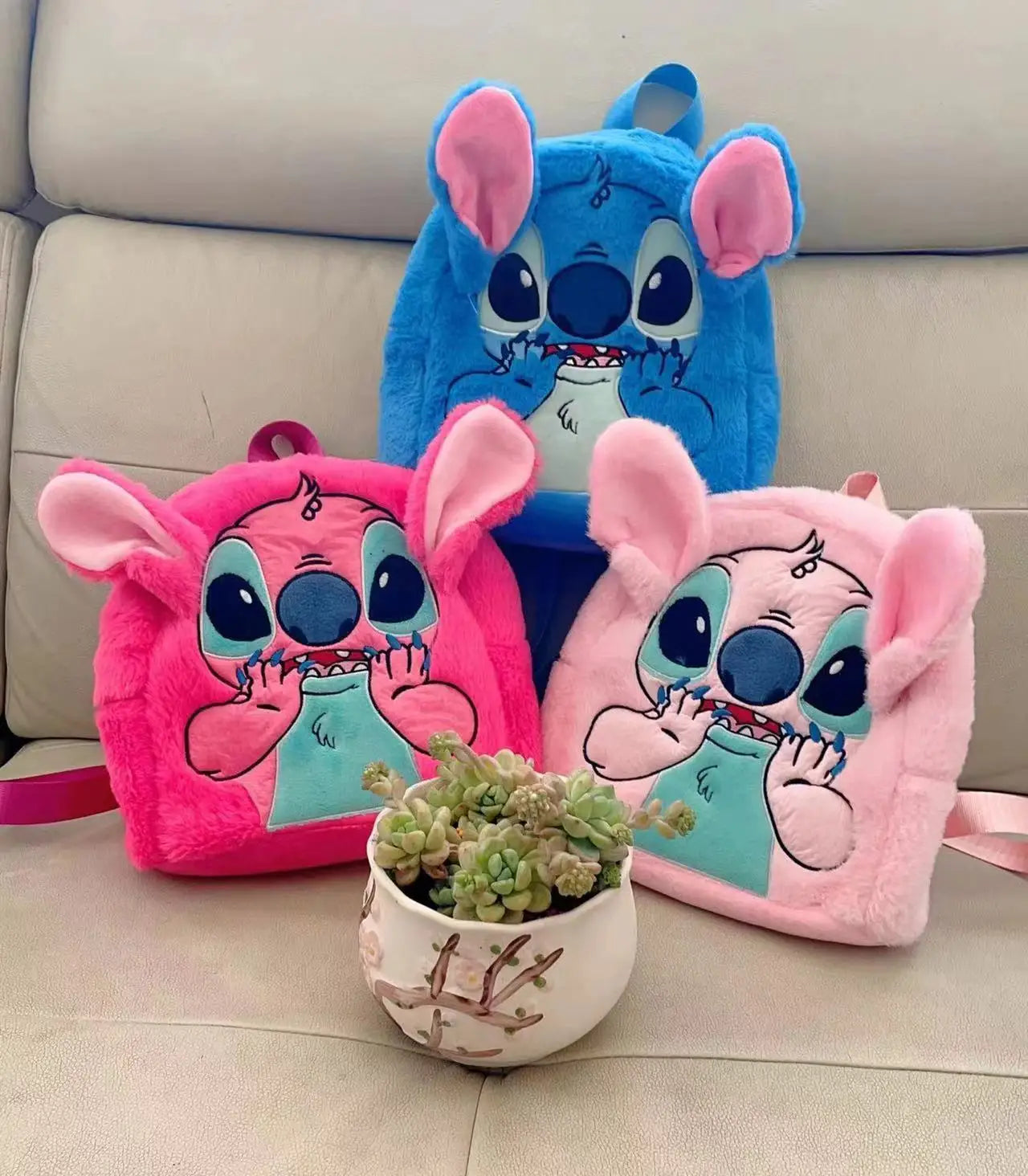 New cartoon Stitch children's backpack plush doll toy baby doll schoolbag cute cartoon kindergarten backpack