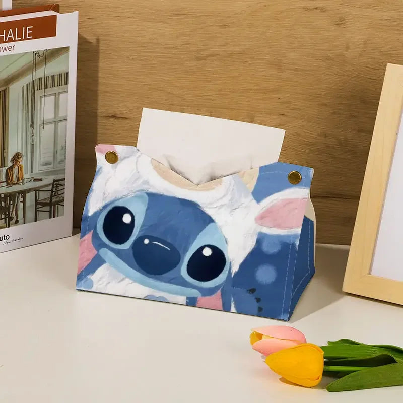 Stitch Tissue Boxes Waterproof Leather Napkin Holder Portable Foldable Car Tissue Box Bathroom Kitchen Tissue Storage Box