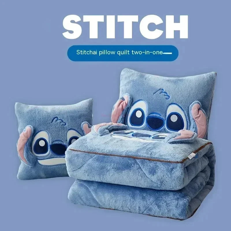 Stitch Throw Pillow Blankets Two In One Kawaii Flannel Thickened Nap Blanket Living Room Kids Bedroom Decoration Girl Gift