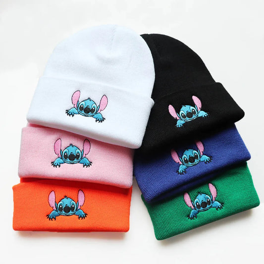 New Stitch Men Women Hat Fall Winter Trend Cartoon Woolen Hat Embroidery Student Knitted Hat Thermal Pullover Hat Children Gift