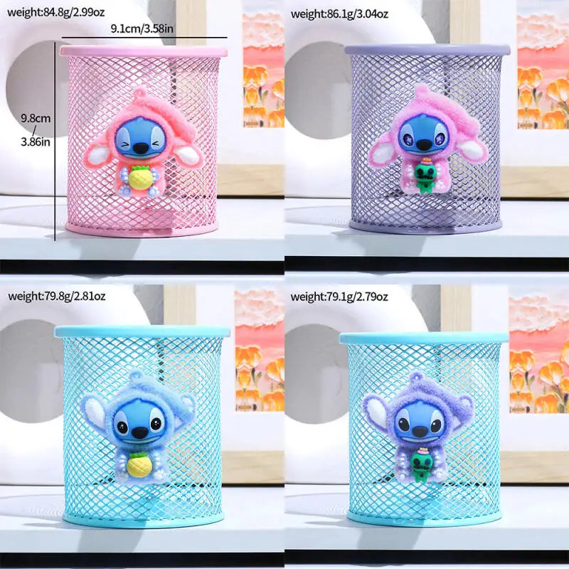 Stitch Character Flocked Cylinder Pen Cup Creative Cute Desk Accessory Design Perfect for Pencils Brushes School Office Decor