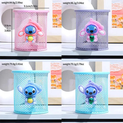 Stitch Character Flocked Cylinder Pen Cup Creative Cute Desk Accessory Design Perfect for Pencils Brushes School Office Decor