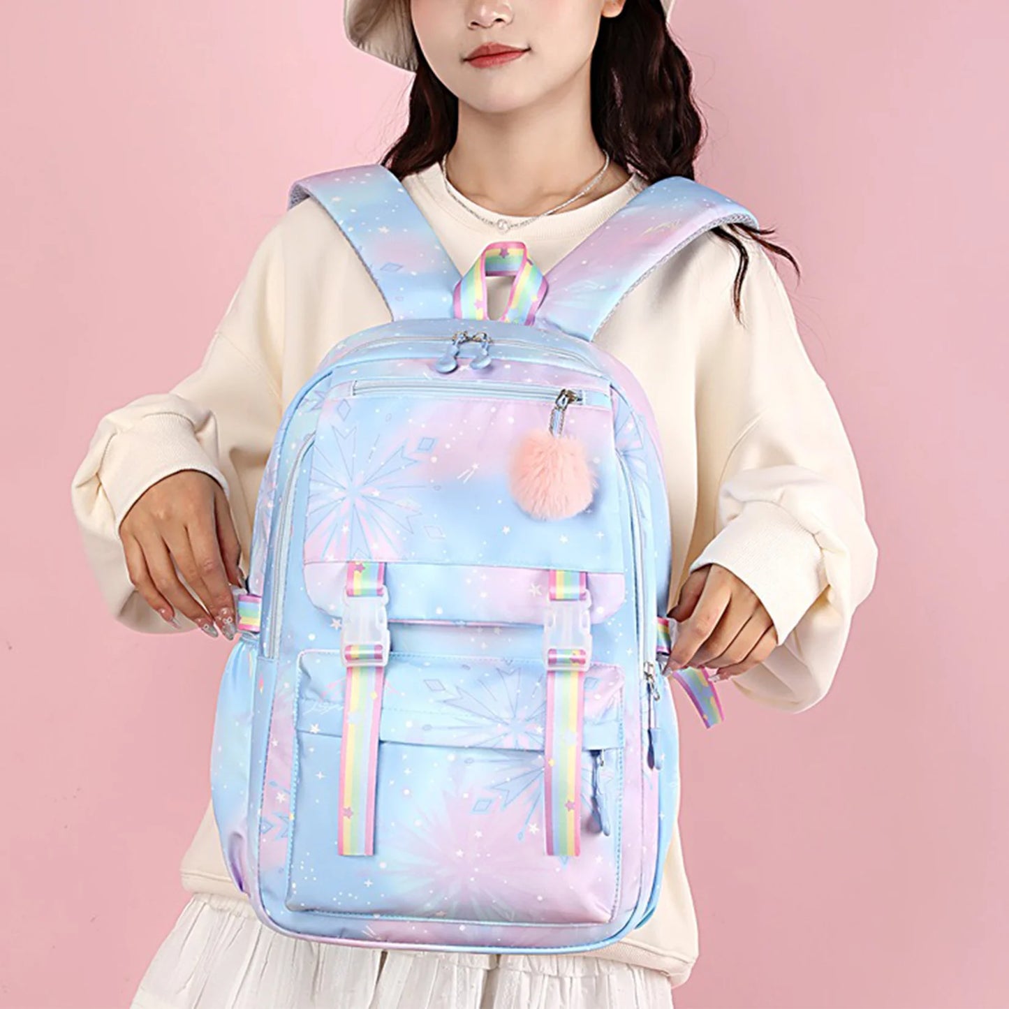 Stitch Large Capacity Backpack Casual Nylon Cute Daypack Cartoon Anime Schoolbag Girl Travel Commute Knapsack Mochila