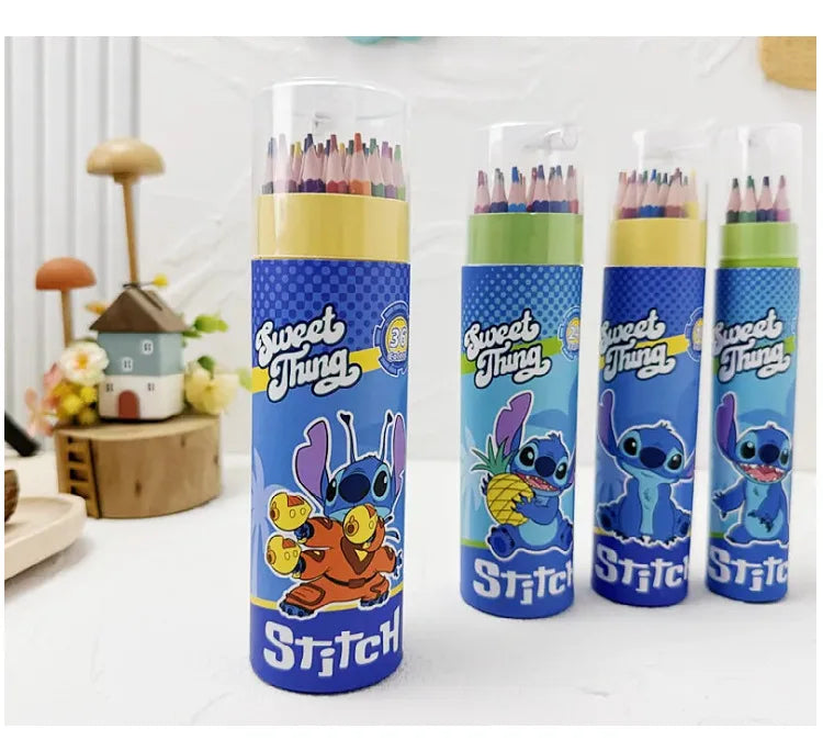 Cartoon Stitch 24 Color Graffiti Pen Art Drawing Pencils Wooden Colour Pencil School Stationery Students Toys Christmas Gifts