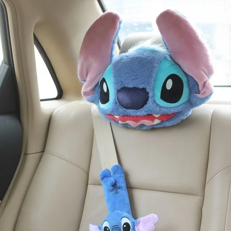Cartoon Stitch Car Headrest Neck Pillow Neck Support Car Seat Belt Shoulder Cover Child Protective Cute Car Interior Accessories
