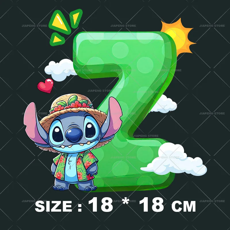Cartoon Stitch Patches for Clothes Heat Transfer Patch On Clothing Stickers DIY T-Shirt Hoodies Accessory A-Z 26 English Letters