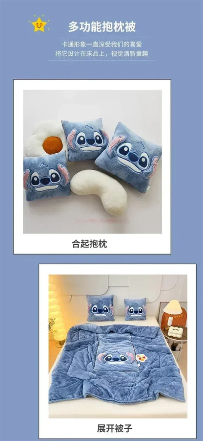 Stitch Throw Pillow Blankets Two In One Kawaii Flannel Thickened Nap Blanket Living Room Kids Bedroom Decoration Girl Gift
