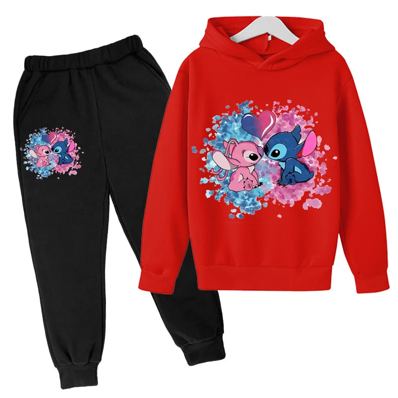 Stitch Man Spring and Autumn Boys and Girls Fashion Casual Sports Hoodies and Pants Set