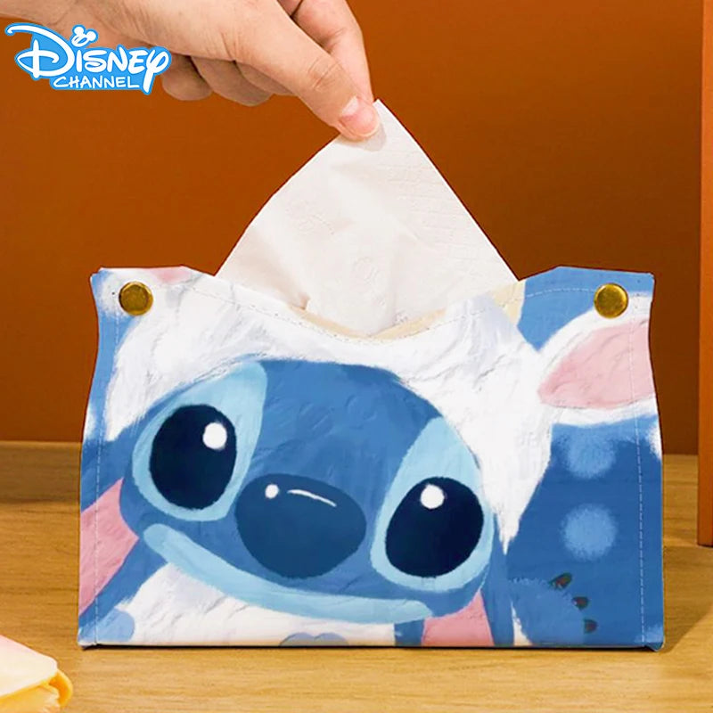 Stitch Tissue Boxes Waterproof Leather Napkin Holder Portable Foldable Car Tissue Box Bathroom Kitchen Tissue Storage Box