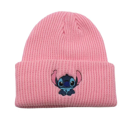 Stitch Knit Hat Cartoon Embroidered Benie Cap Cute Unisex Warm Stretchy Hats Christmas Gift for Adult Kids Outdoor Thermal Caps