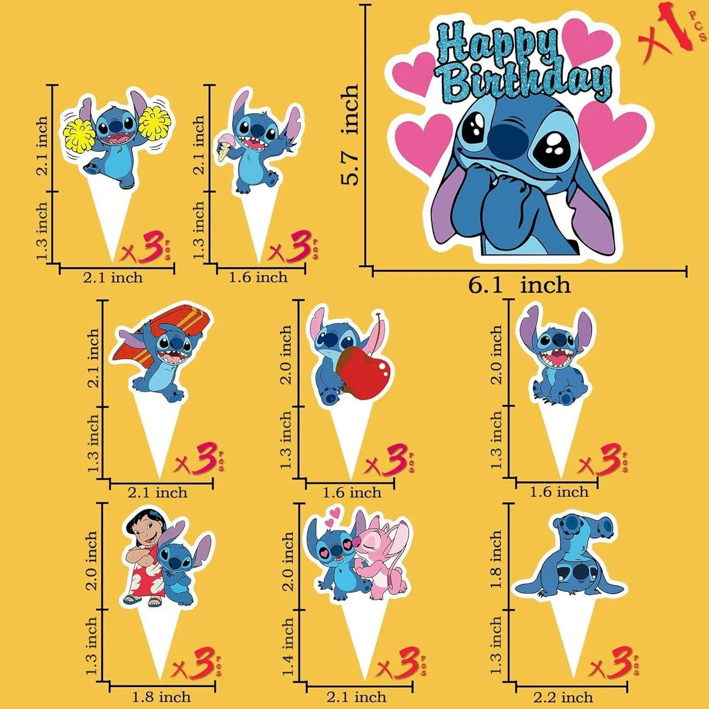 25pcs Stitch Cake Topper,Cupcake Toppers, Stitch Birthday Decorations,Stitch Theme Party Supplies