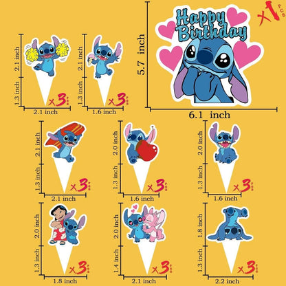 25pcs Stitch Cake Topper,Cupcake Toppers, Stitch Birthday Decorations,Stitch Theme Party Supplies