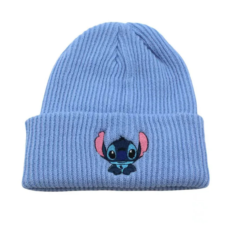 Stitch Knit Hat Cartoon Embroidered Benie Cap Cute Unisex Warm Stretchy Hats Christmas Gift for Adult Kids Outdoor Thermal Caps