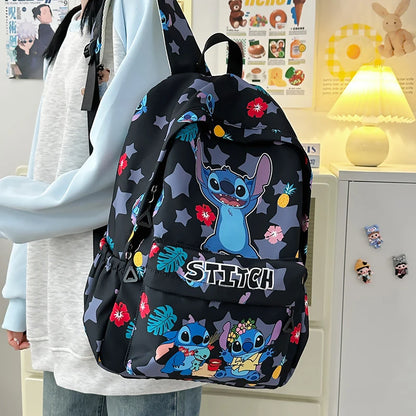 Stitch Cartoon Backpack, Large Capacity Daypack, Lightweight, Durable Nylon Schoolbag for Travel, Daily Commuting and School