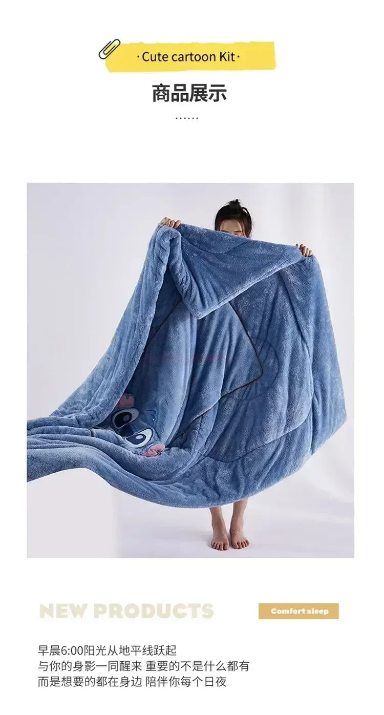 Stitch Throw Pillow Blankets Two In One Kawaii Flannel Thickened Nap Blanket Living Room Kids Bedroom Decoration Girl Gift