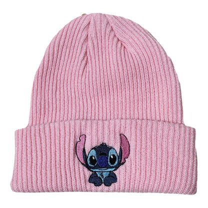 Stitch Knit Hat Cartoon Embroidered Benie Cap Cute Unisex Warm Stretchy Hats Christmas Gift for Adult Kids Outdoor Thermal Caps