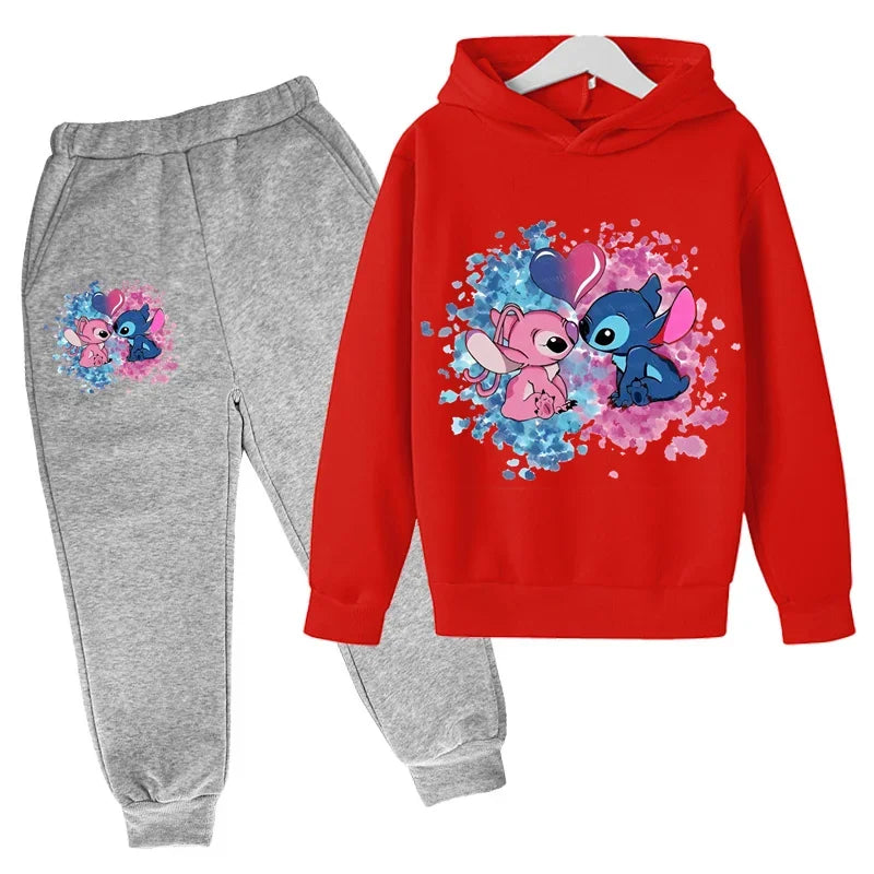Stitch Man Spring and Autumn Boys and Girls Fashion Casual Sports Hoodies and Pants Set