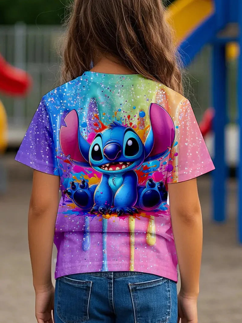 Stitch Cartoon Style T-shirt for Kids Boys Girls Breathable Quick Dry Soft Fabric Summer Sports Casual Jersey Top