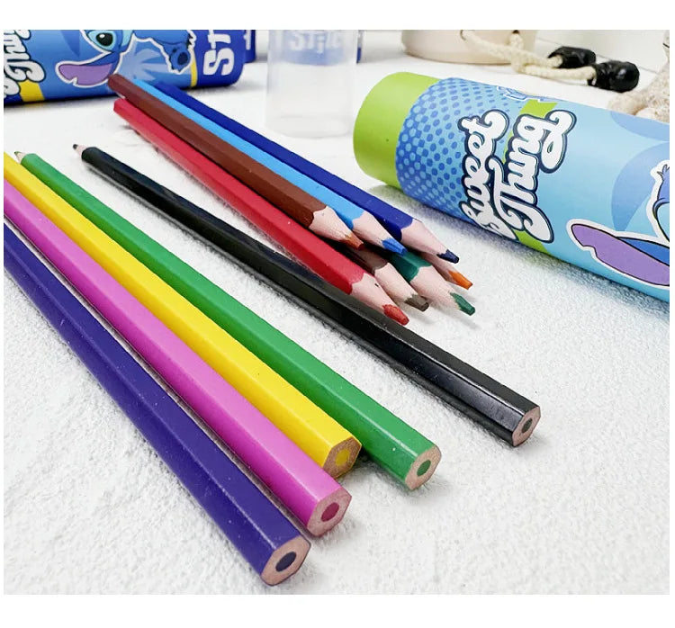 Cartoon Stitch 24 Color Graffiti Pen Art Drawing Pencils Wooden Colour Pencil School Stationery Students Toys Christmas Gifts