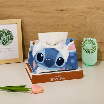 Stitch Tissue Boxes Waterproof Leather Napkin Holder Portable Foldable Car Tissue Box Bathroom Kitchen Tissue Storage Box