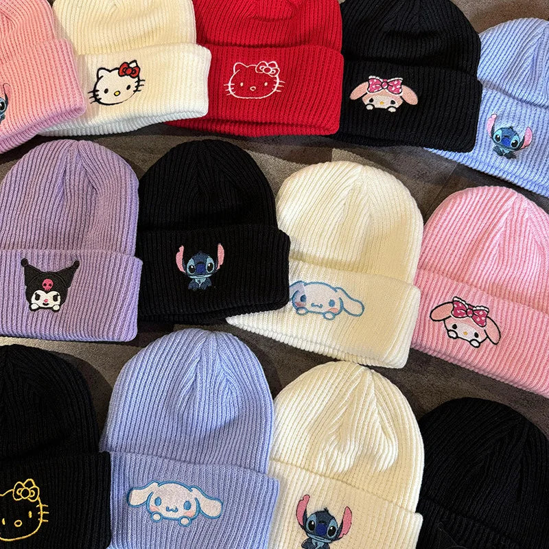 Stitch Knit Hat Cartoon Embroidered Benie Cap Cute Unisex Warm Stretchy Hats Christmas Gift for Adult Kids Outdoor Thermal Caps