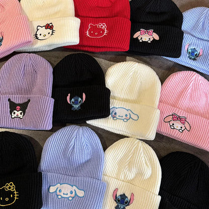 Stitch Knit Hat Cartoon Embroidered Benie Cap Cute Unisex Warm Stretchy Hats Christmas Gift for Adult Kids Outdoor Thermal Caps