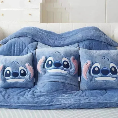 Stitch Throw Pillow Blankets Two In One Kawaii Flannel Thickened Nap Blanket Living Room Kids Bedroom Decoration Girl Gift