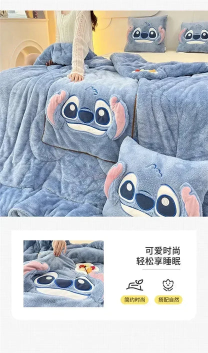 Stitch Throw Pillow Blankets Two In One Kawaii Flannel Thickened Nap Blanket Living Room Kids Bedroom Decoration Girl Gift