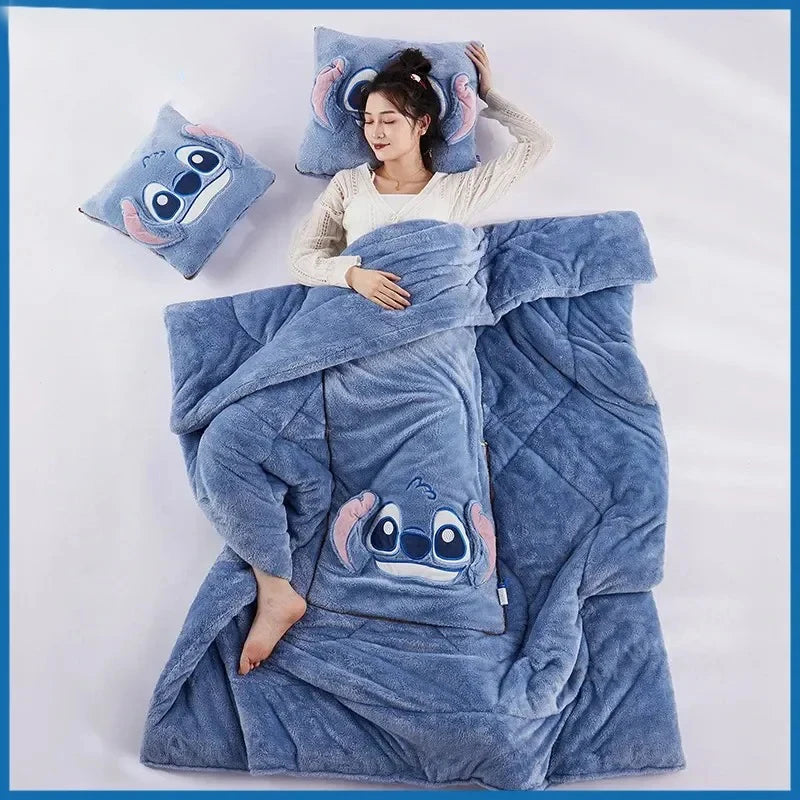 Stitch Throw Pillow Blankets Two In One Kawaii Flannel Thickened Nap Blanket Living Room Kids Bedroom Decoration Girl Gift