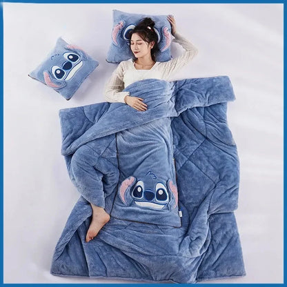 Stitch Throw Pillow Blankets Two In One Kawaii Flannel Thickened Nap Blanket Living Room Kids Bedroom Decoration Girl Gift