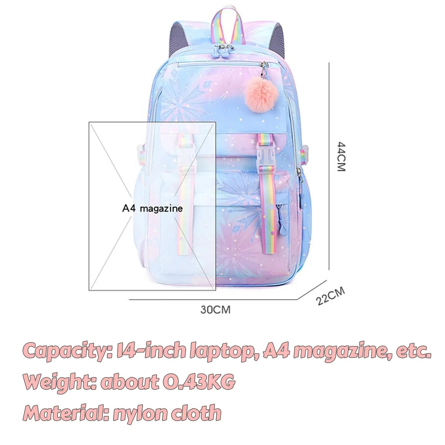 Stitch Large Capacity Backpack Casual Nylon Cute Daypack Cartoon Anime Schoolbag Girl Travel Commute Knapsack Mochila