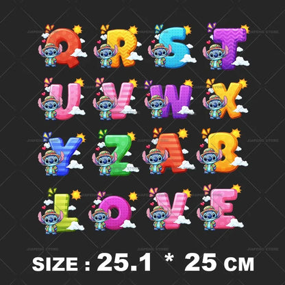 Cartoon Stitch Patches for Clothes Heat Transfer Patch On Clothing Stickers DIY T-Shirt Hoodies Accessory A-Z 26 English Letters