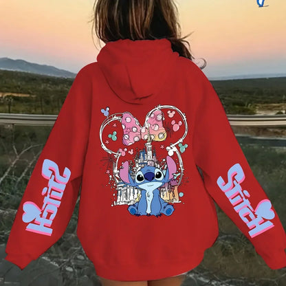 Stitch Cartoon Print Hoodie for Girls and Boys Comfy Pink Pullover Casual Loose Fit Perfect Back To School Gift Casual Hoodie