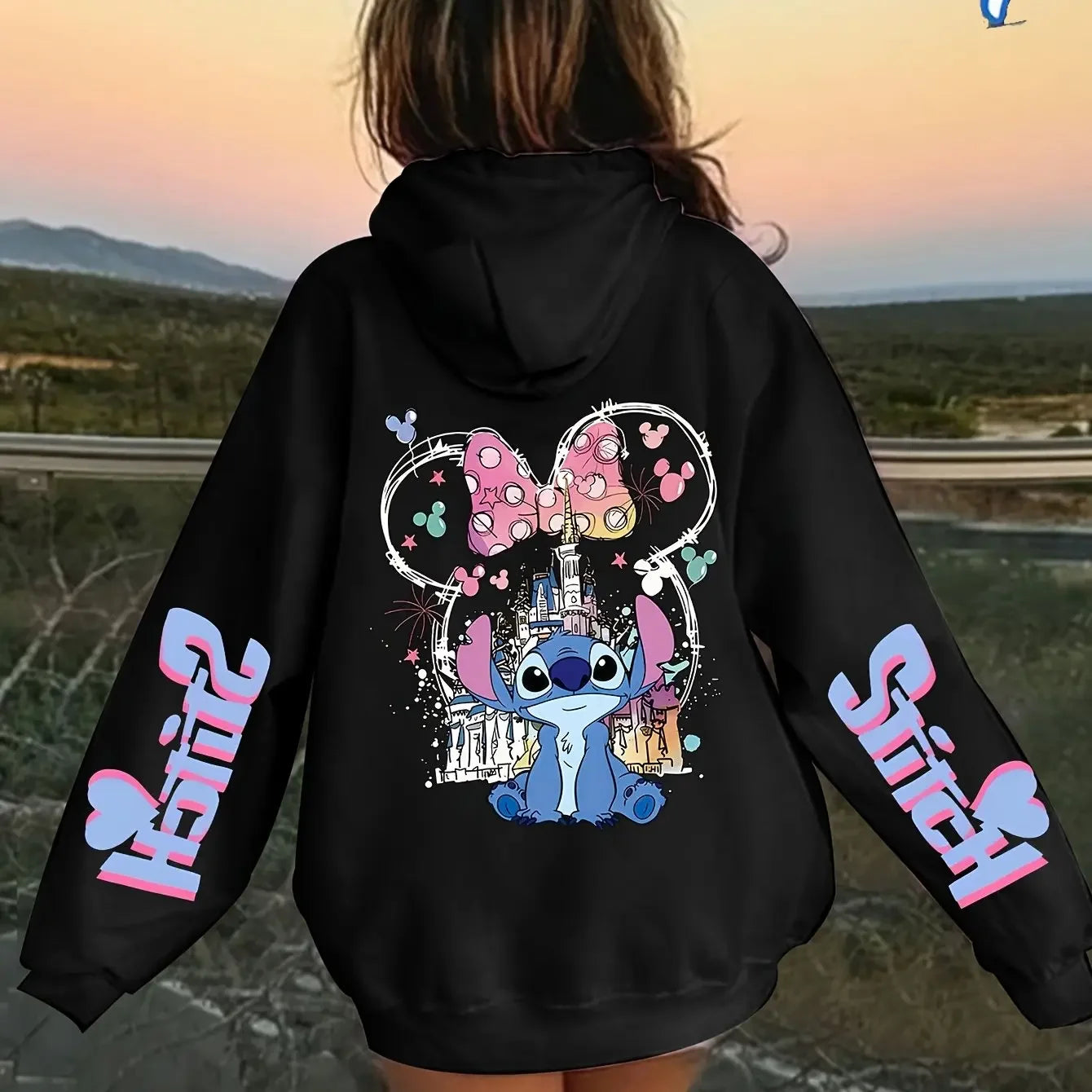 Stitch Cartoon Print Hoodie for Girls and Boys Comfy Pink Pullover Casual Loose Fit Perfect Back To School Gift Casual Hoodie
