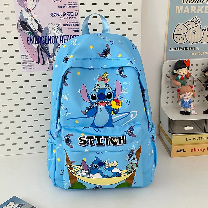 Stitch Cartoon Backpack, Large Capacity Daypack, Lightweight, Durable Nylon Schoolbag for Travel, Daily Commuting and School