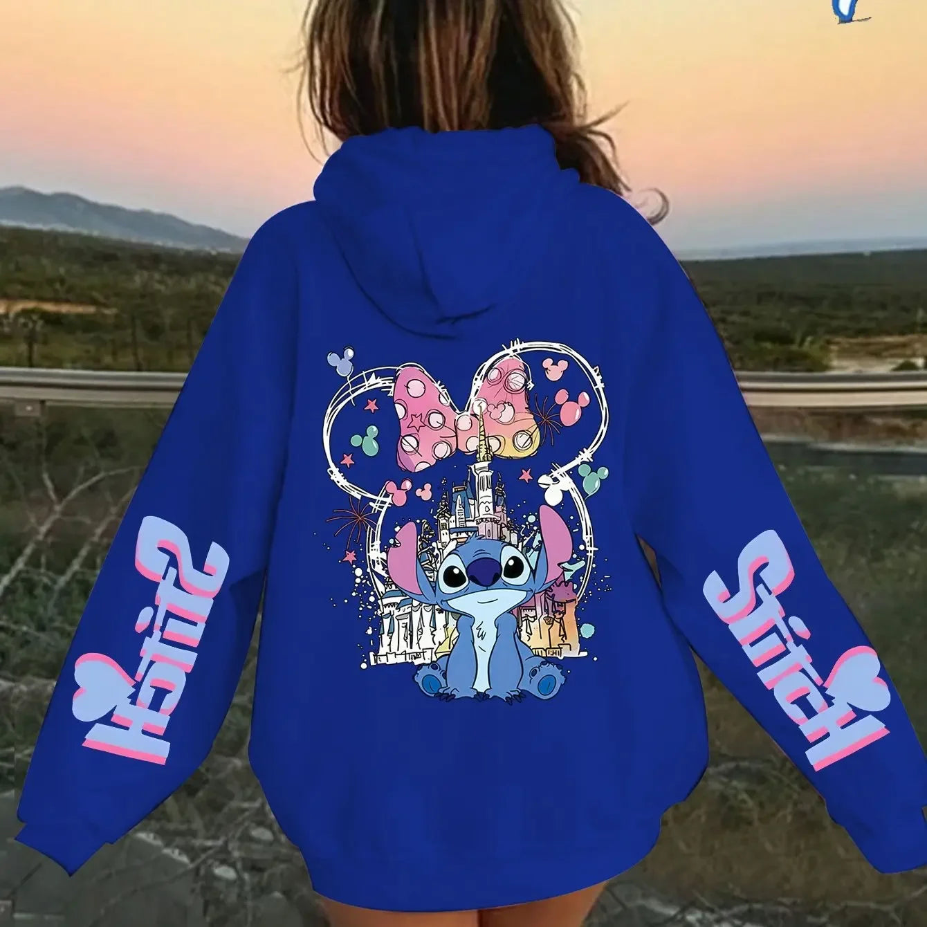 Stitch Cartoon Print Hoodie for Girls and Boys Comfy Pink Pullover Casual Loose Fit Perfect Back To School Gift Casual Hoodie