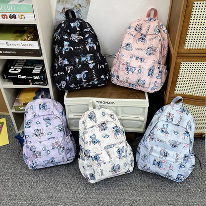 Cartoon Stitch Print Backpack Spacious Lightweight Travel Bag Waterproof School Backpack for College Students Teens Boys Girls