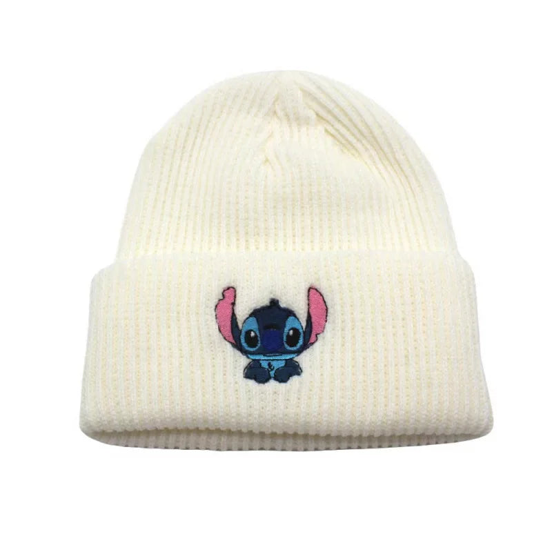 Stitch Knit Hat Cartoon Embroidered Benie Cap Cute Unisex Warm Stretchy Hats Christmas Gift for Adult Kids Outdoor Thermal Caps