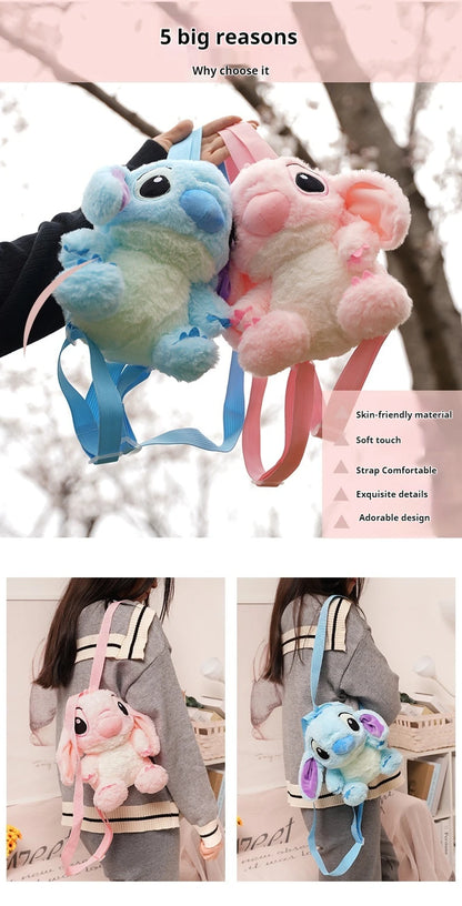 Lilo&Stitch Stitch Plush Backpack Blue Pink Cute Cartoon Skin Friendly Soft Outdoor Backpack Lightweight Children Birthday Gifts
